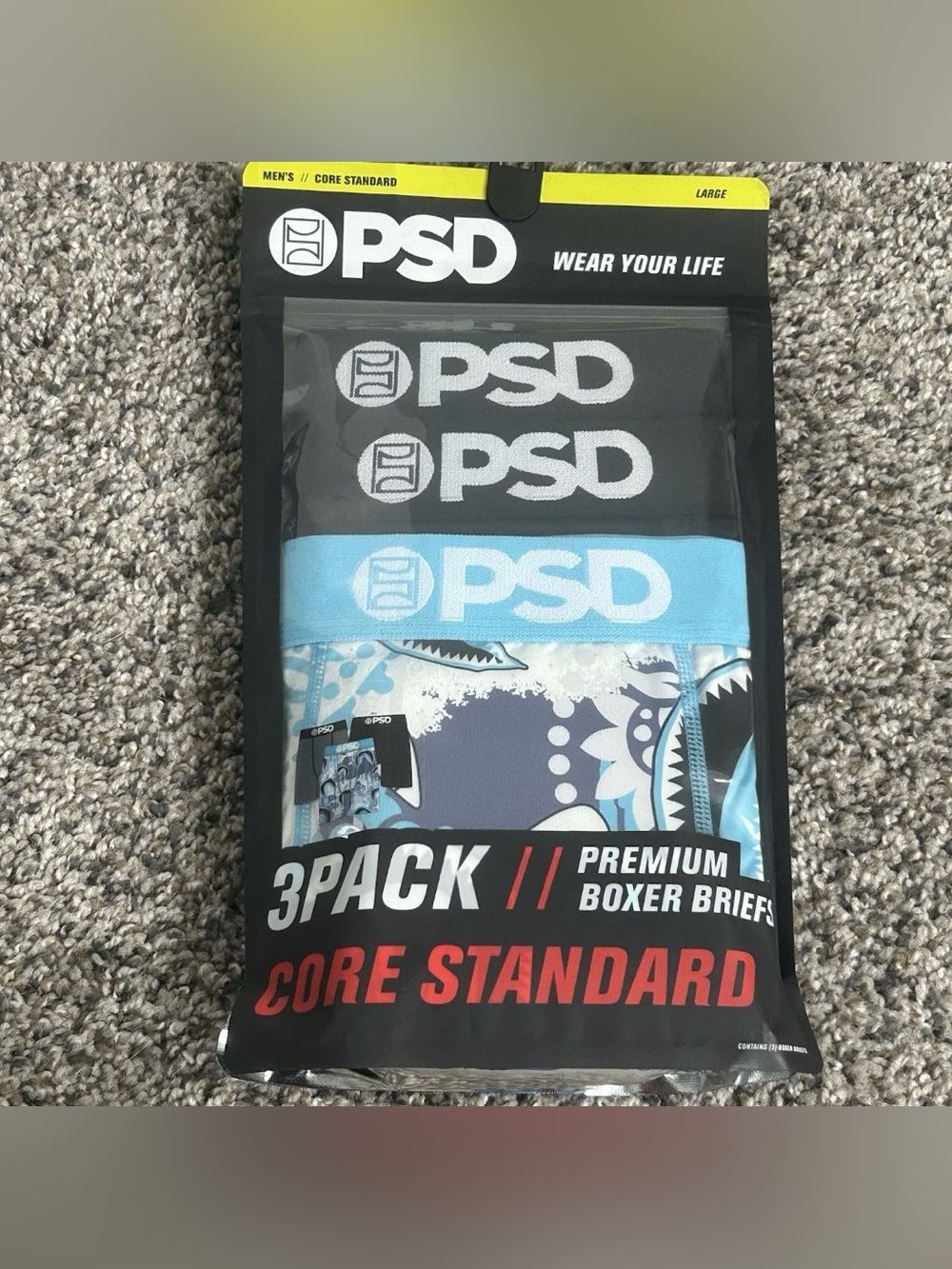 PSD 3 Pack Mens Premium Boxer Briefs Core Standard Multicolor Size Large